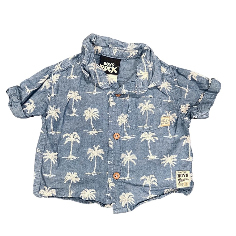 Boys Rock palm tree button down shirt
